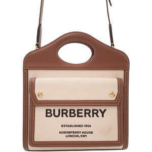 Burberry Two Tone Canvas Leather Pocket Bag